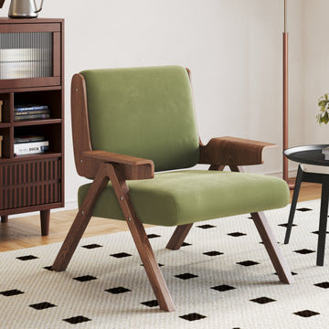 Modern Accent Armchair with Stripe Design & Wooden Frame - Black & White